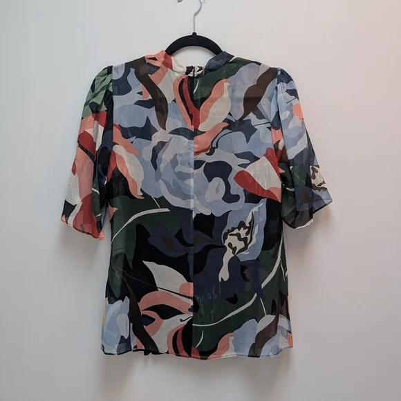 Rebecca Taylor Botanical Garden Mock Neck Silk Blouse size 4 - Picture 4 of 8
